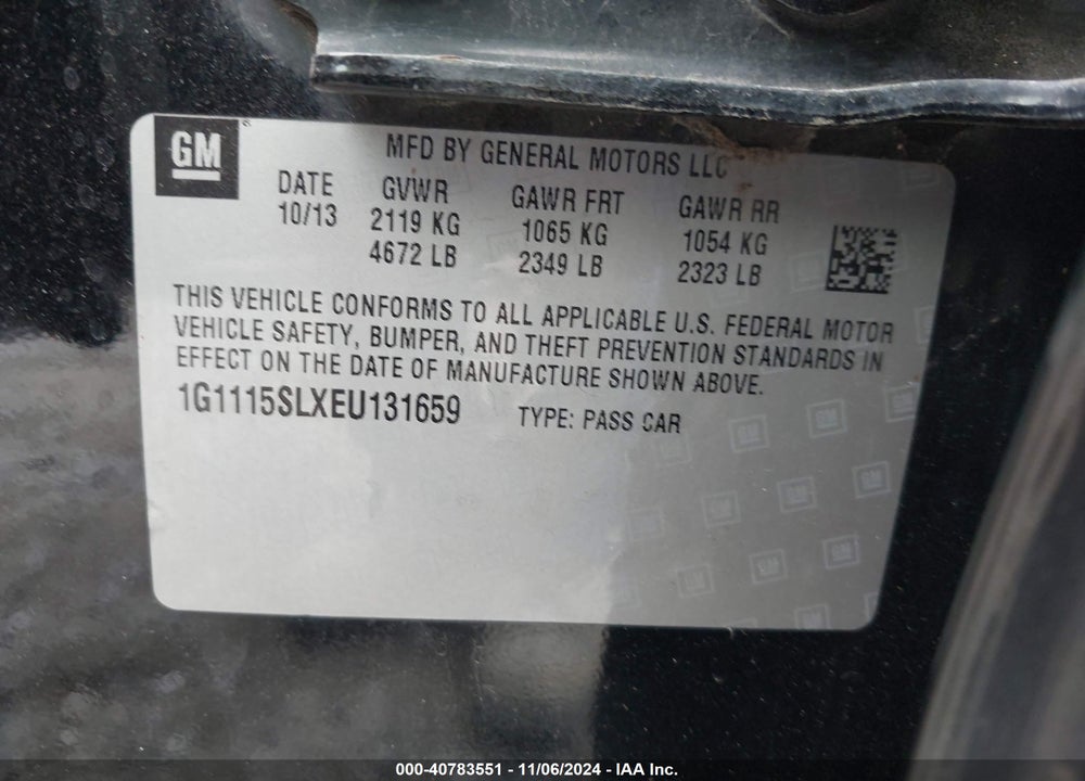 2014 CHEVROLET IMPALA 1LT VIN: 1G1115SLXEU131659