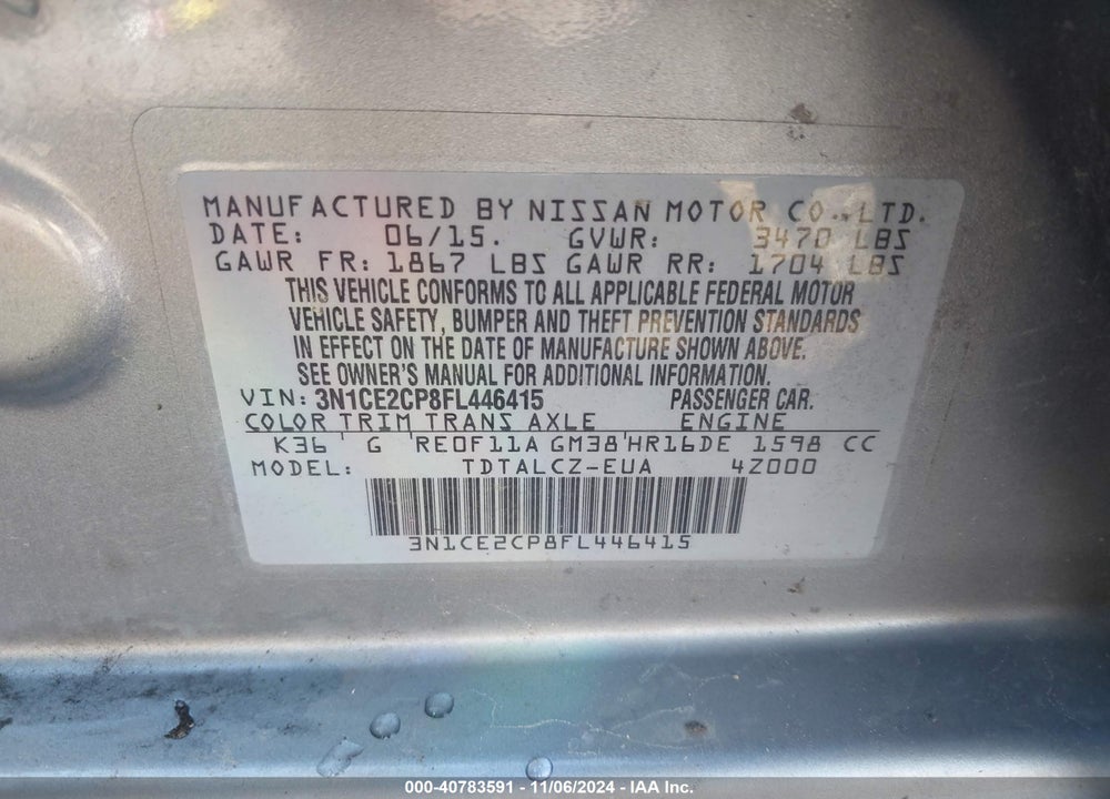 2015 NISSAN VERSA NOTE VIN: 3N1CE2CP8FL446415