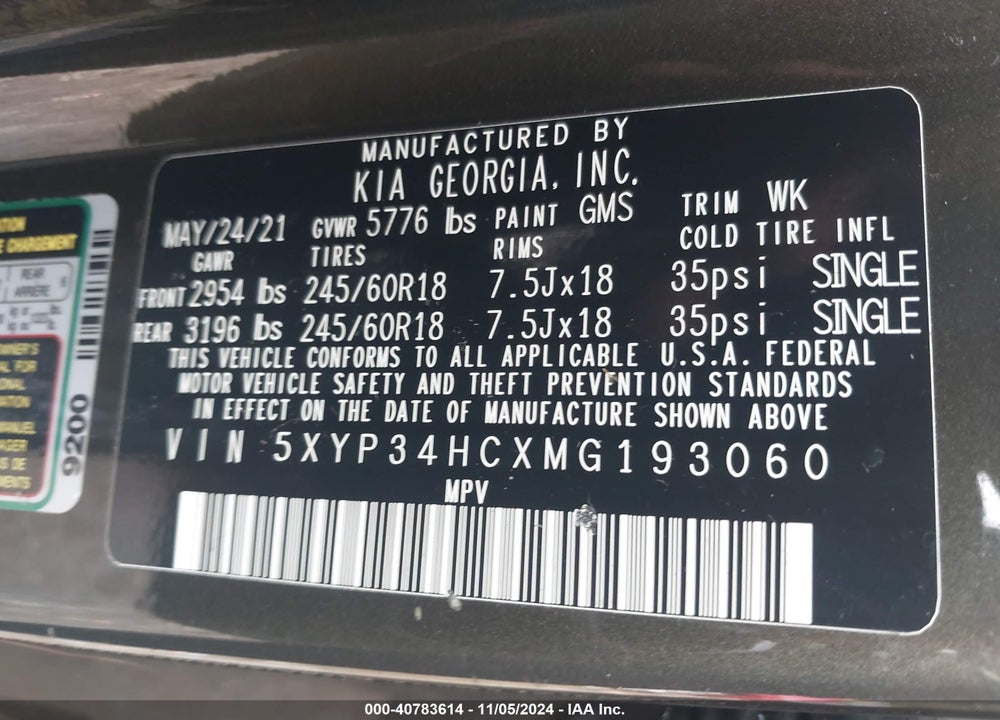 2021 KIA TELLURIDE EX VIN: 5XYP34HCXMG193060