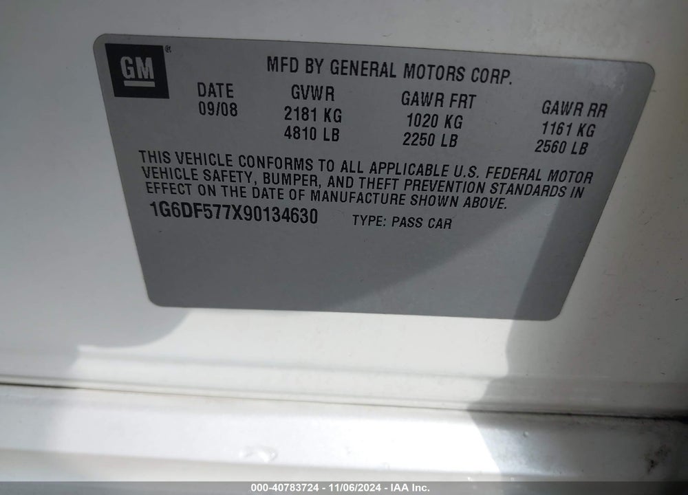 2009 CADILLAC CTS STANDARD VIN: 1G6DF577X90134630