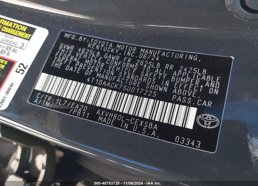 2025 TOYOTA CAMRY SE VIN: 4T1DAACK7SU017225