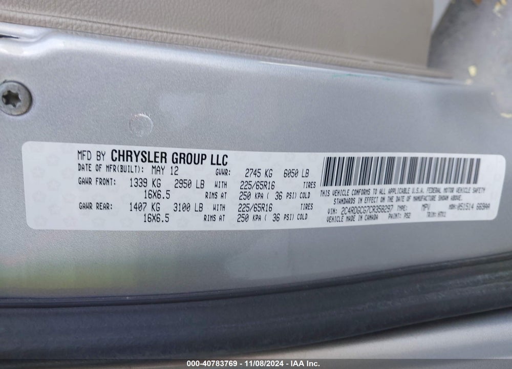 2012 DODGE GRAND CARAVAN SXT VIN: 2C4RDGCG7CR358297