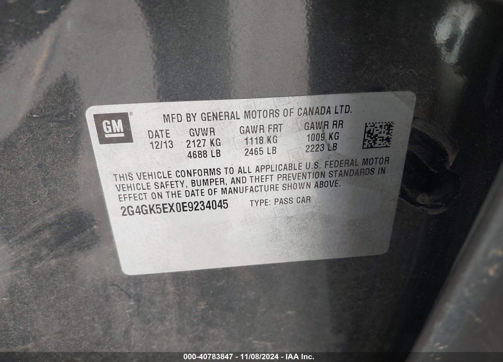 2014 BUICK REGAL TURBO VIN: 2G4GK5EX0E9234045