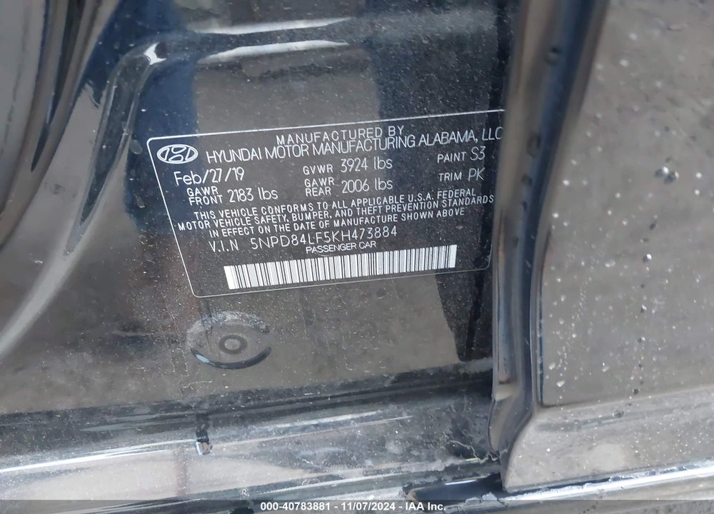 2019 HYUNDAI ELANTRA SEL VIN: 5NPD84LF5KH473884
