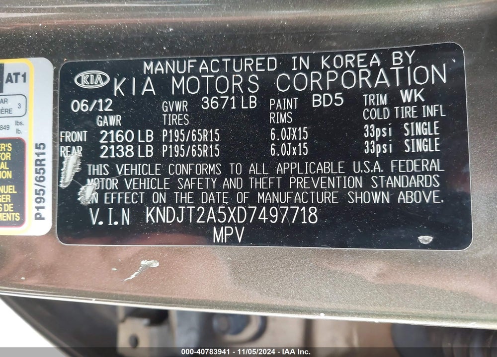 2013 KIA SOUL VIN: KNDJT2A5XD7497718
