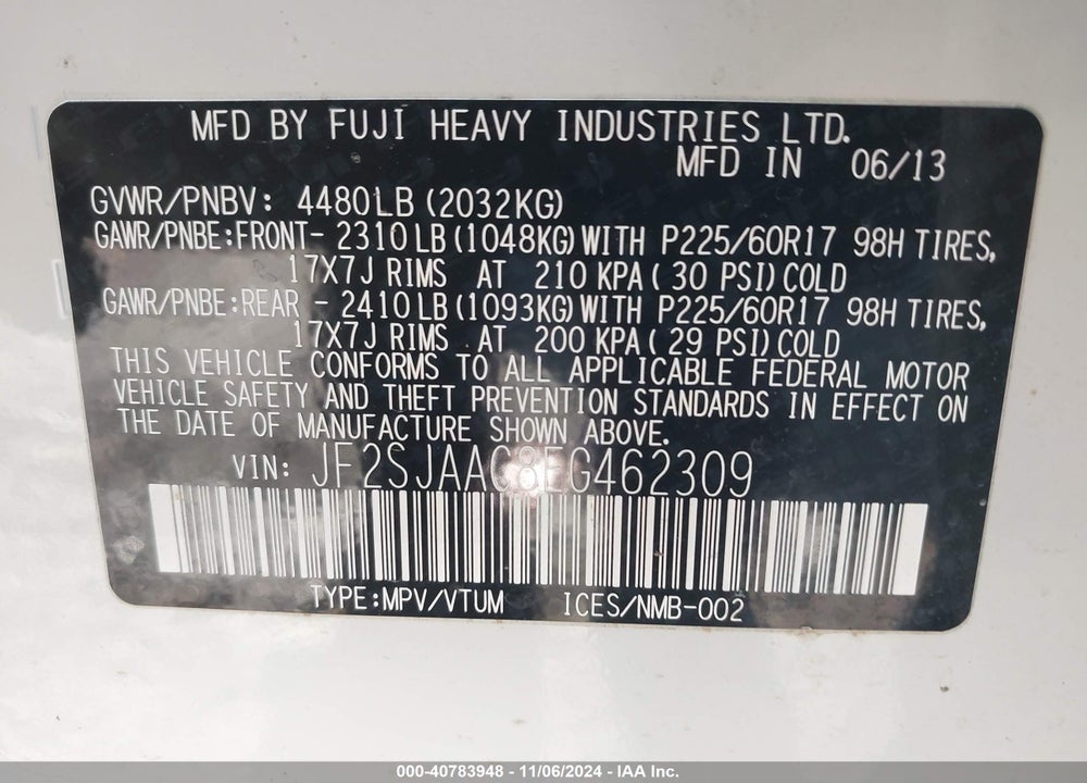 2014 SUBARU FORESTER 2.5I VIN: JF2SJAAC8EG462309