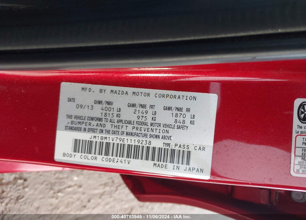 2014 MAZDA 3 I TOURING VIN: JM1BM1V79E1119238