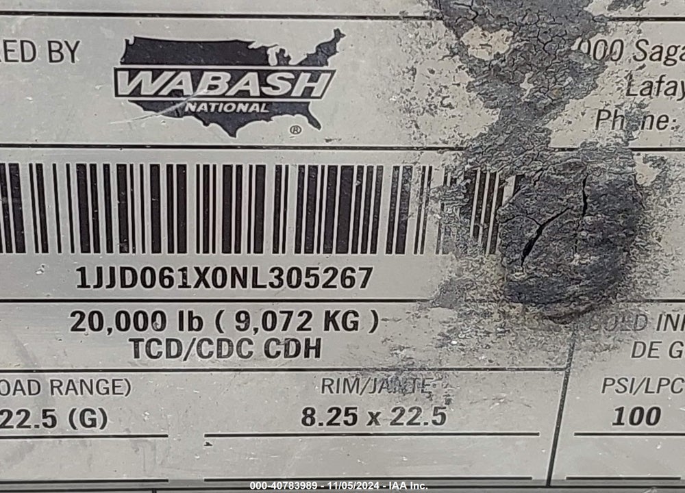 2022 WABASH NATIONAL CORP --- VIN: 1JJD061X0NL305267