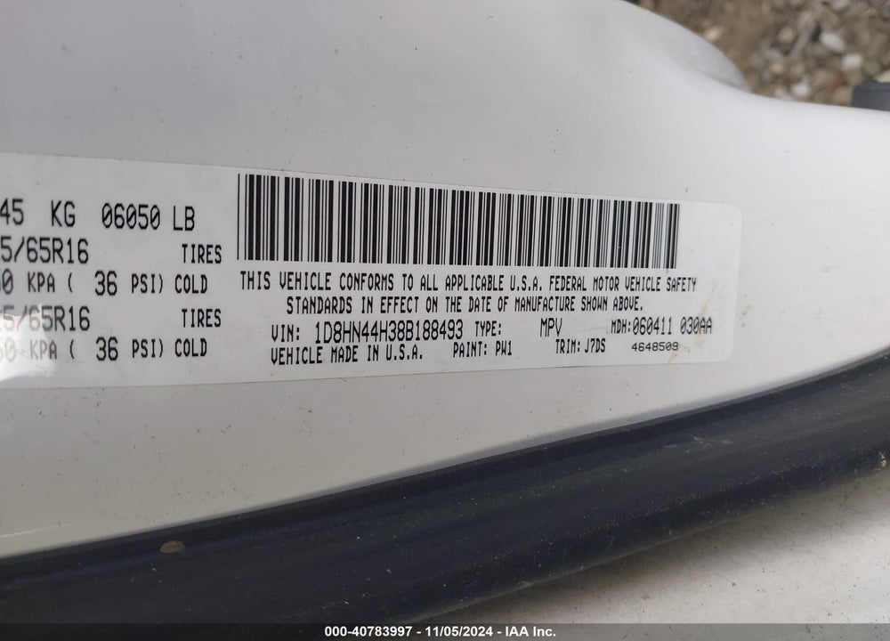 2008 DODGE GRAND CARAVAN SE VIN: 1D8HN44H38B188493