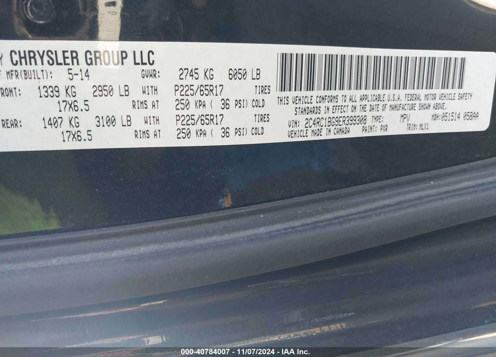 2014 CHRYSLER TOWN & COUNTRY TOURING VIN: 2C4RC1BG9ER399308
