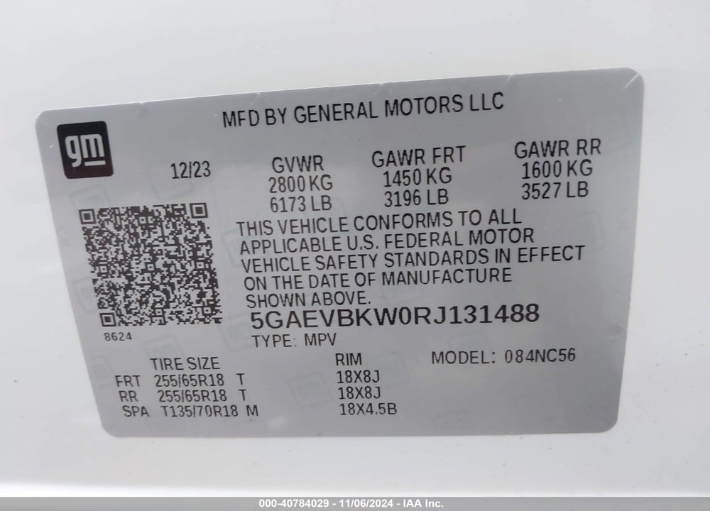 2024 BUICK ENCLAVE PREMIUM AWD VIN: 5GAEVBKW0RJ131488