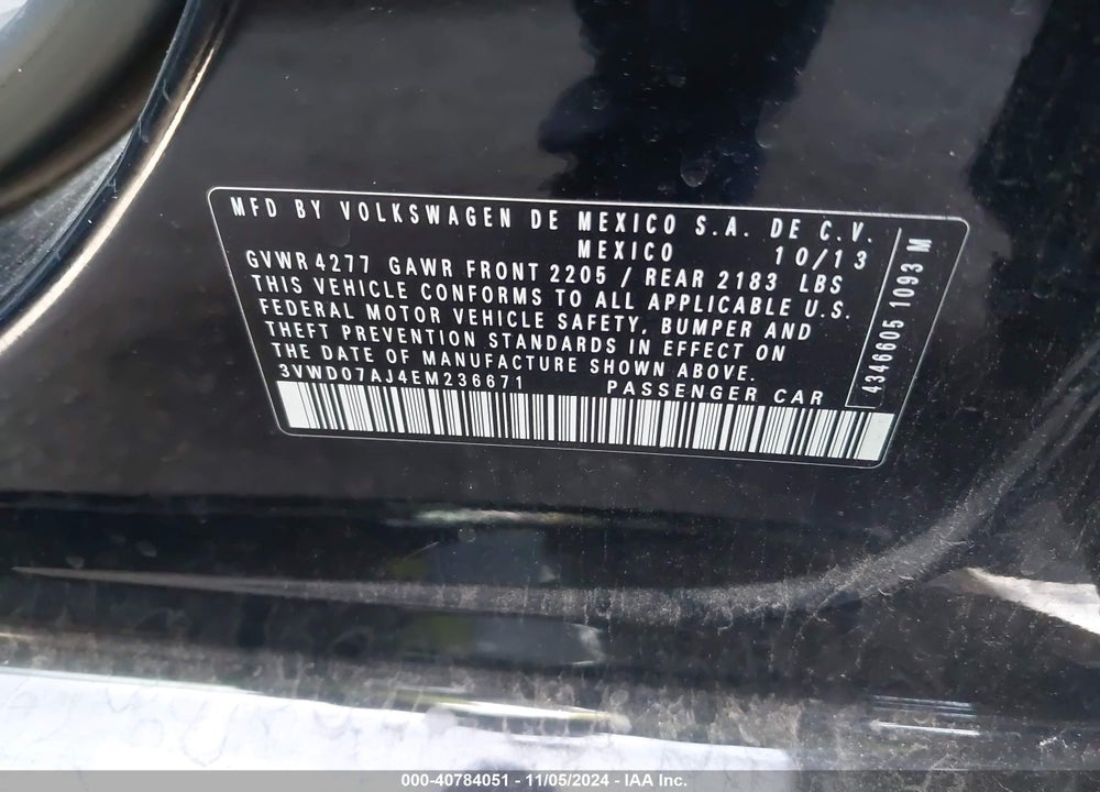 2014 VOLKSWAGEN JETTA 1.8T SE VIN: 3VWD07AJ4EM236671