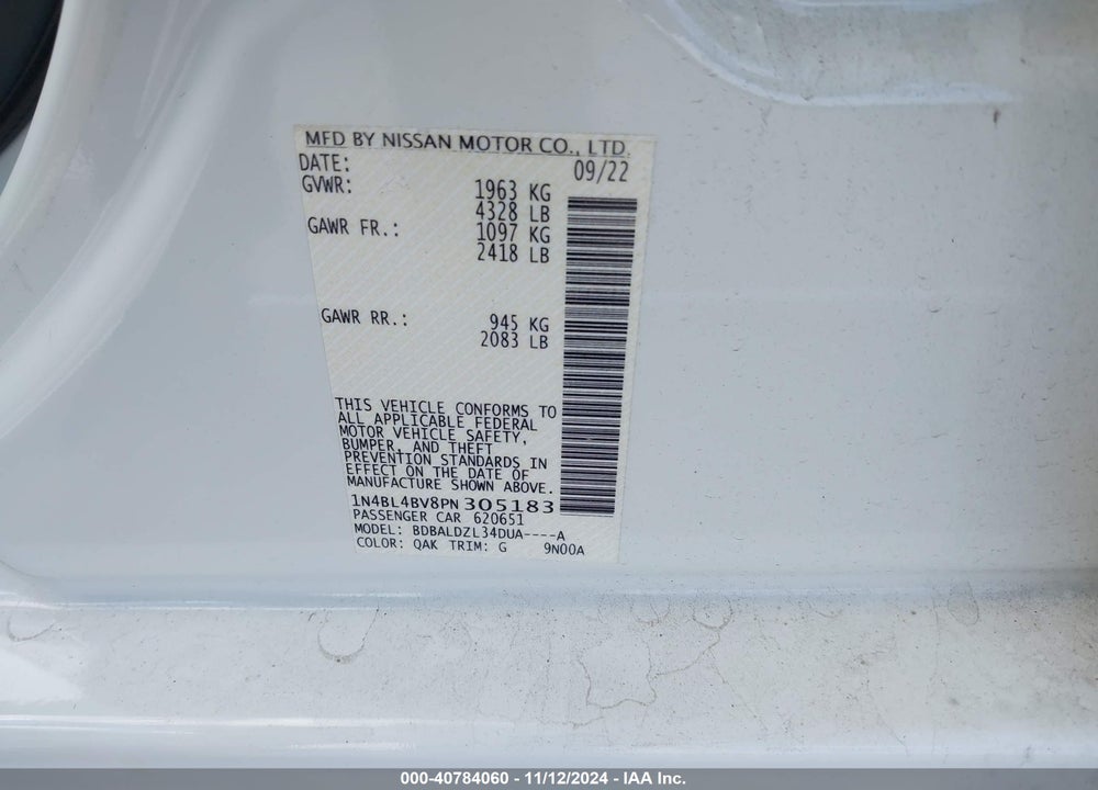 2023 NISSAN ALTIMA VIN: 1N4BL4BV8PN305183
