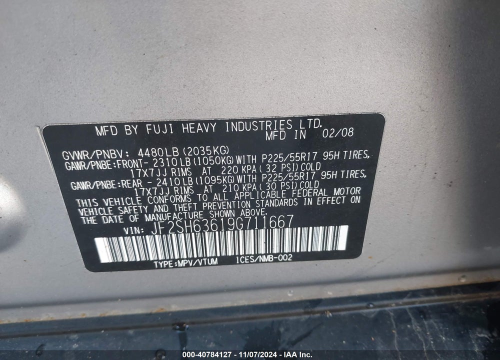 2009 SUBARU FORESTER 2.5X VIN: JF2SH63619G711667