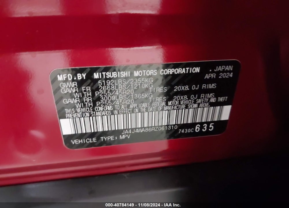 2024 MITSUBISHI OUTLANDER SEL BLACK EDITION VIN: JA4J4WA86RZ061310