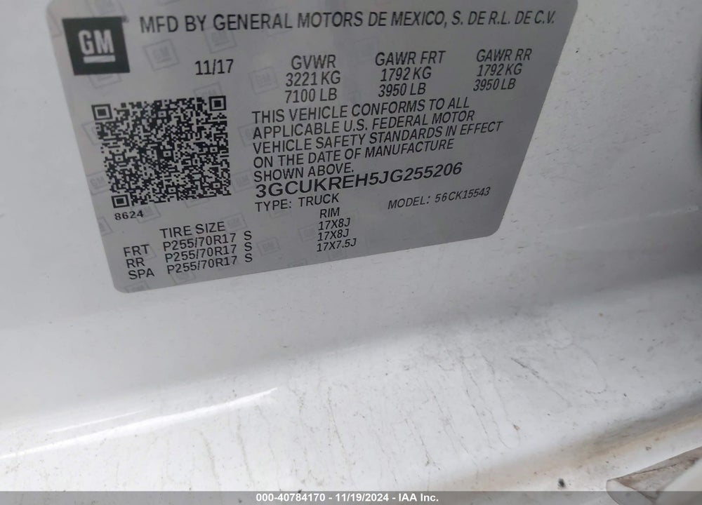 2018 CHEVROLET SILVERADO 1500 1LT VIN: 3GCUKREH5JG255206