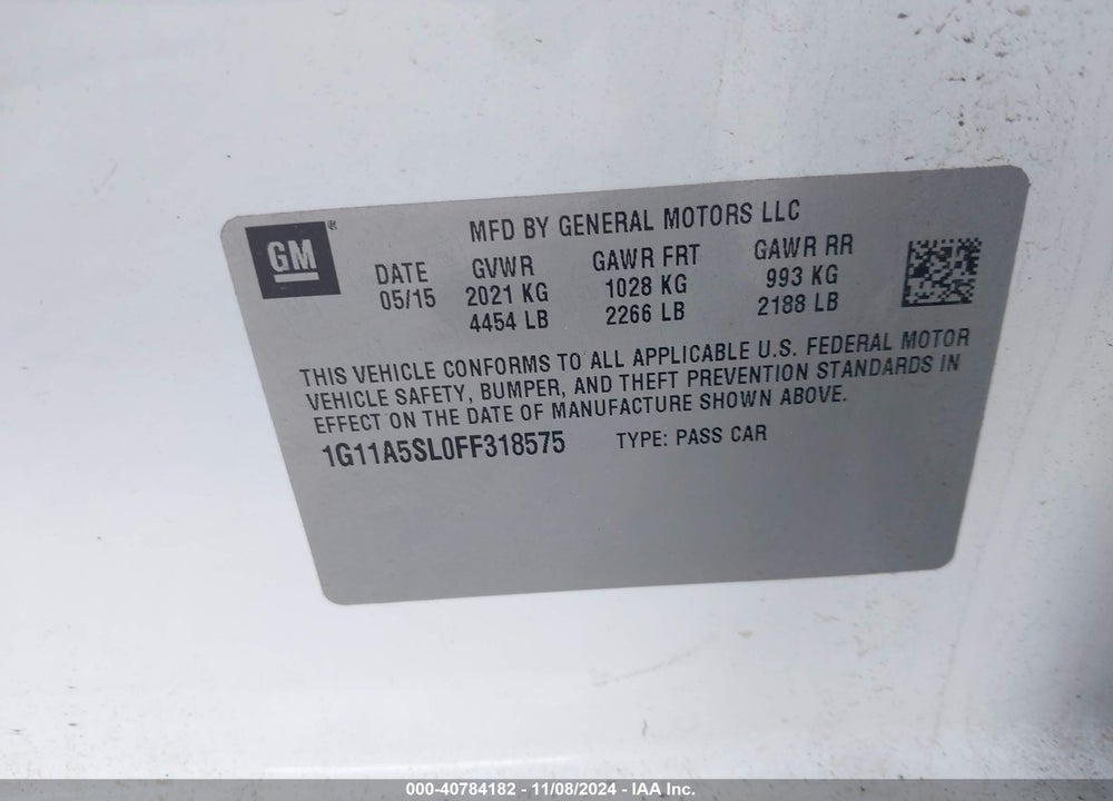 2015 CHEVROLET MALIBU 1FL VIN: 1G11A5SL0FF318575
