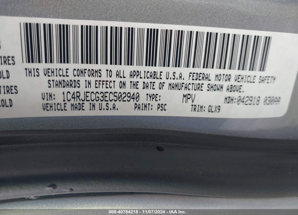 2014 JEEP GRAND CHEROKEE OVERLAND VIN: 1C4RJECG3EC502940
