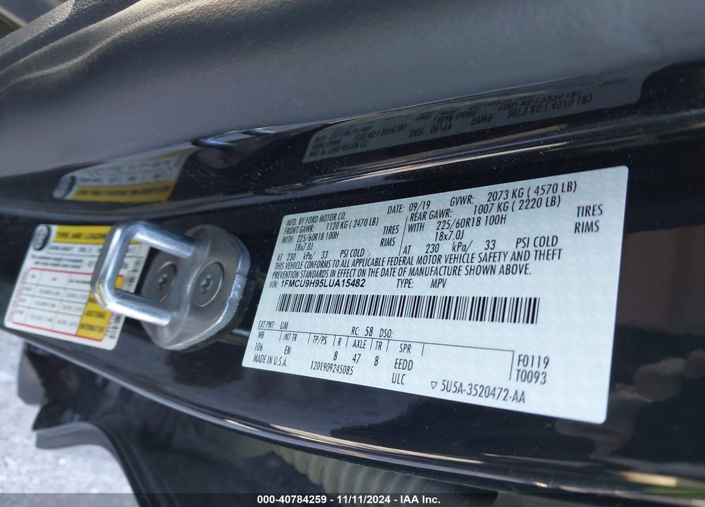 2020 FORD ESCAPE SEL VIN: 1FMCU9H95LUA15482