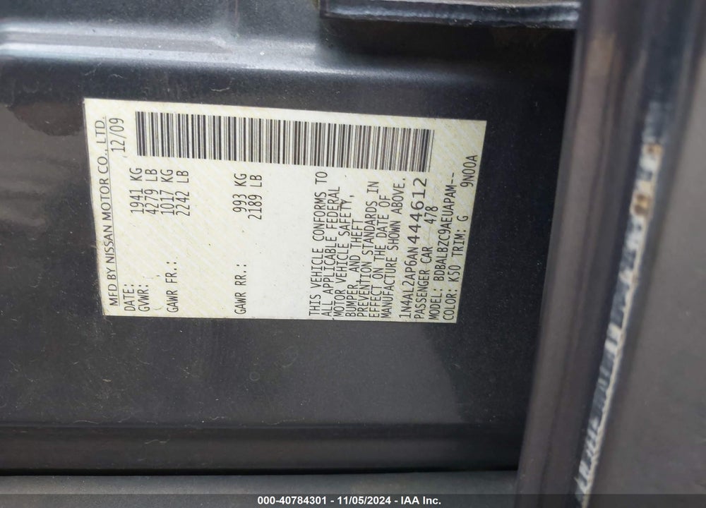 2010 NISSAN ALTIMA 2.5 S VIN: 1N4AL2AP6AN444612