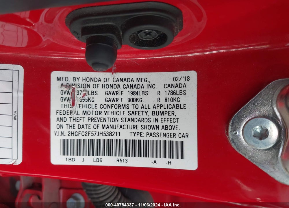 2018 HONDA CIVIC LX VIN: 2HGFC2F57JH538211