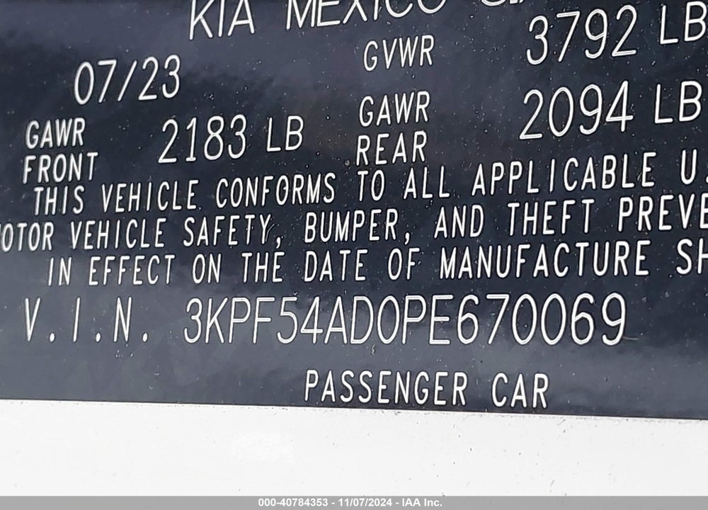2023 KIA FORTE GT LINE VIN: 3KPF54AD0PE670069