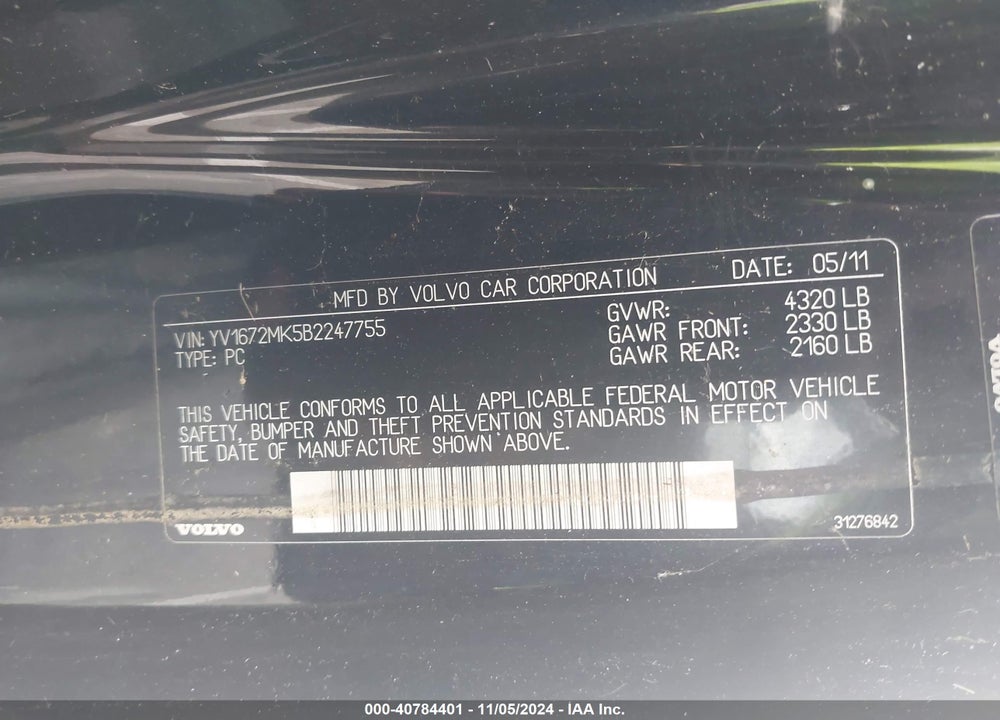 2011 VOLVO C30 T5 R-DESIGN VIN: YV1672MK5B2247755