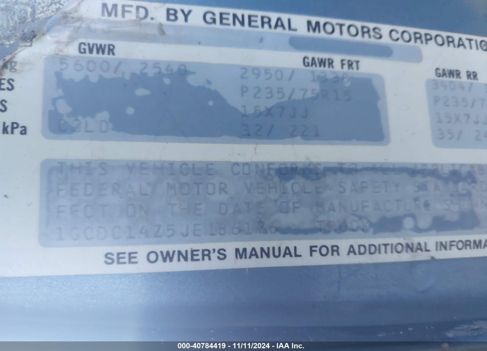 1988 CHEVROLET GMT-400 C1500 VIN: 1GCDC14Z5JE186176