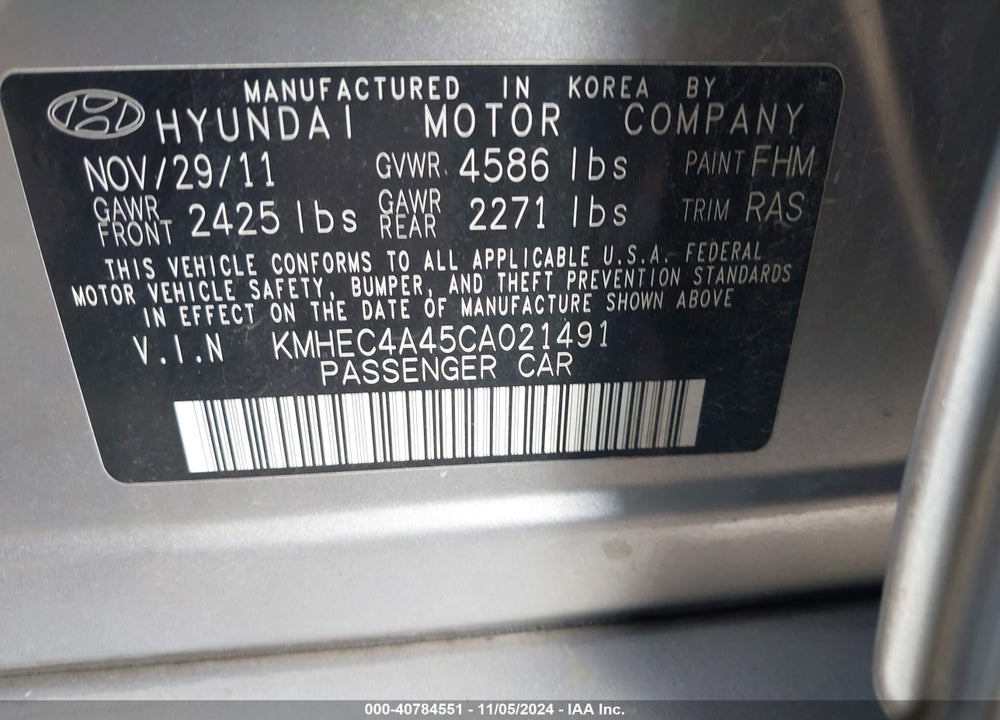2012 HYUNDAI SONATA HYBRID VIN: KMHEC4A45CA021491