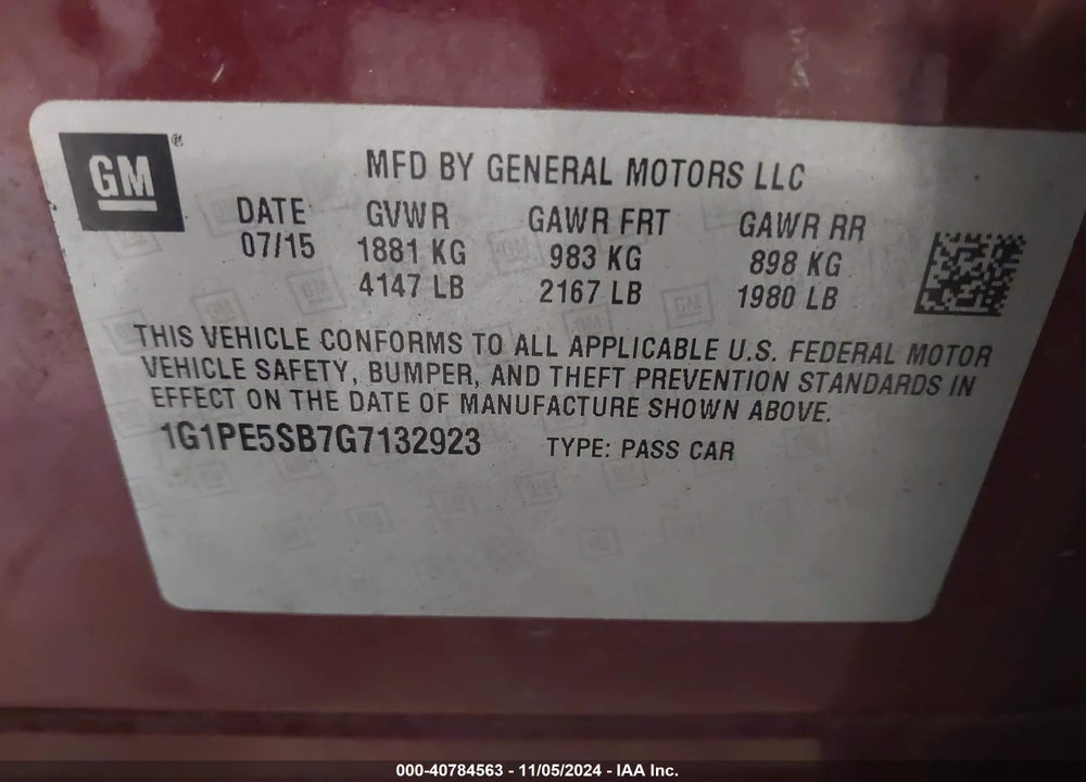 2016 CHEVROLET CRUZE LIMITED 1LT AUTO VIN: 1G1PE5SB7G7132923