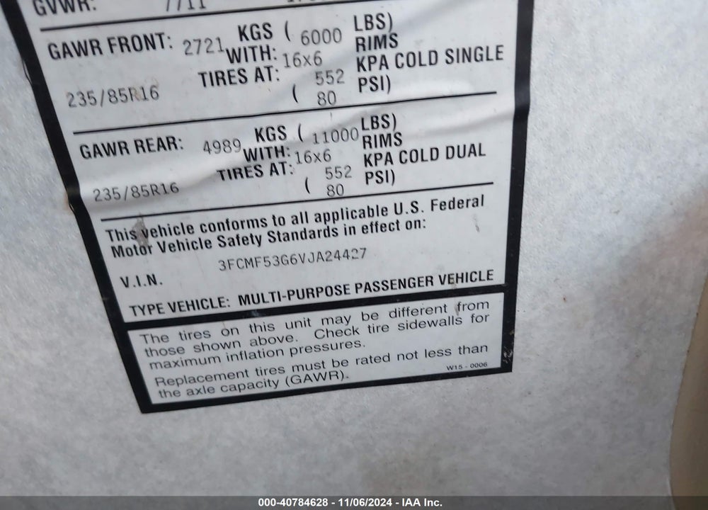 1997 FORD F530 SUPER DUTY VIN: 3FCMF53G6VJA24427