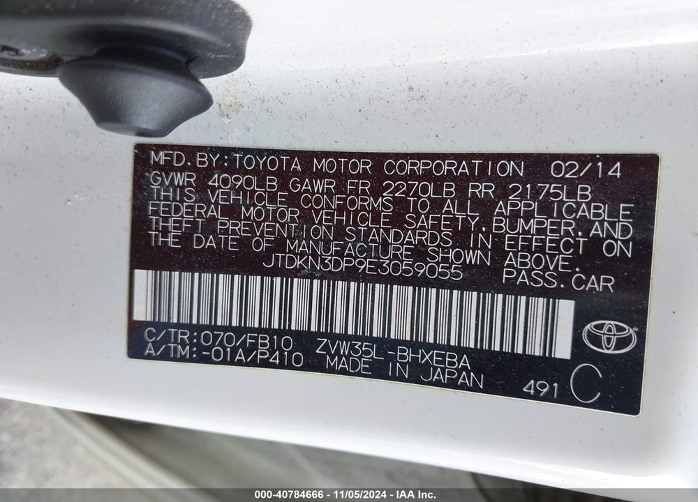 2014 TOYOTA PRIUS PLUG-IN VIN: JTDKN3DP9E3059055