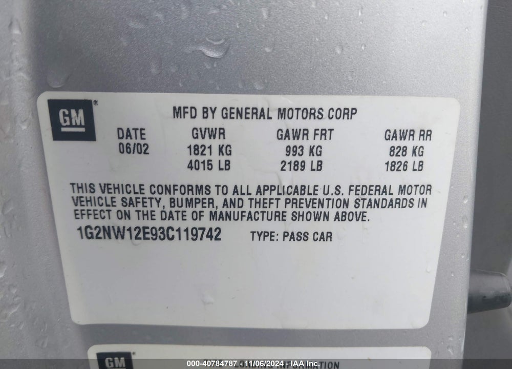 2003 PONTIAC GRAND AM GT VIN: 1G2NW12E93C119742