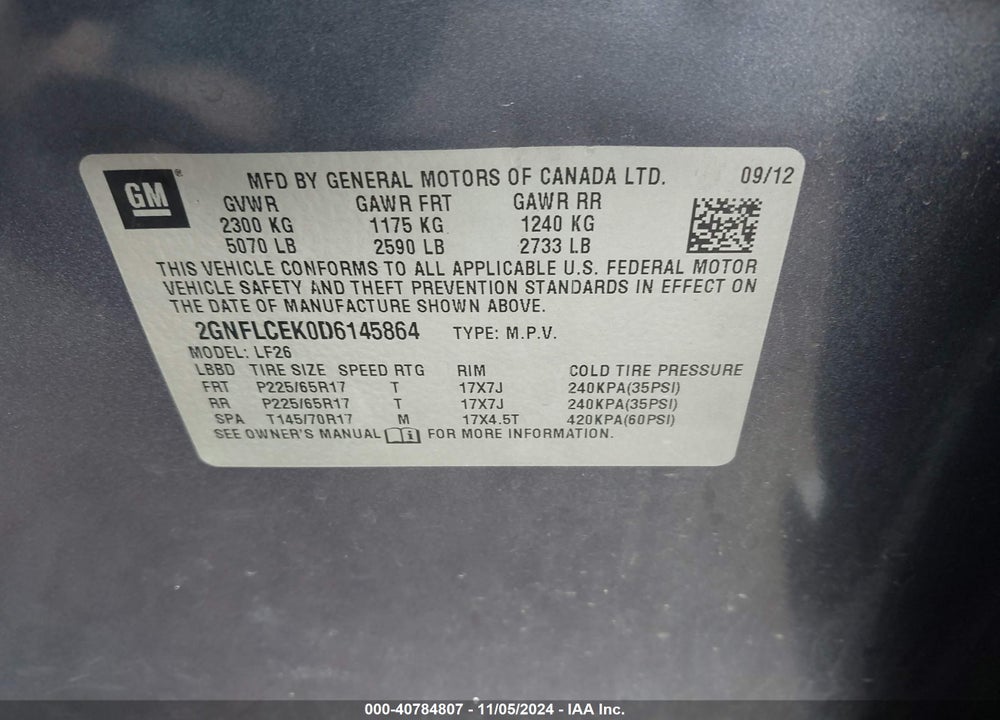 2013 CHEVROLET EQUINOX LS VIN: 2GNFLCEK0D6145864