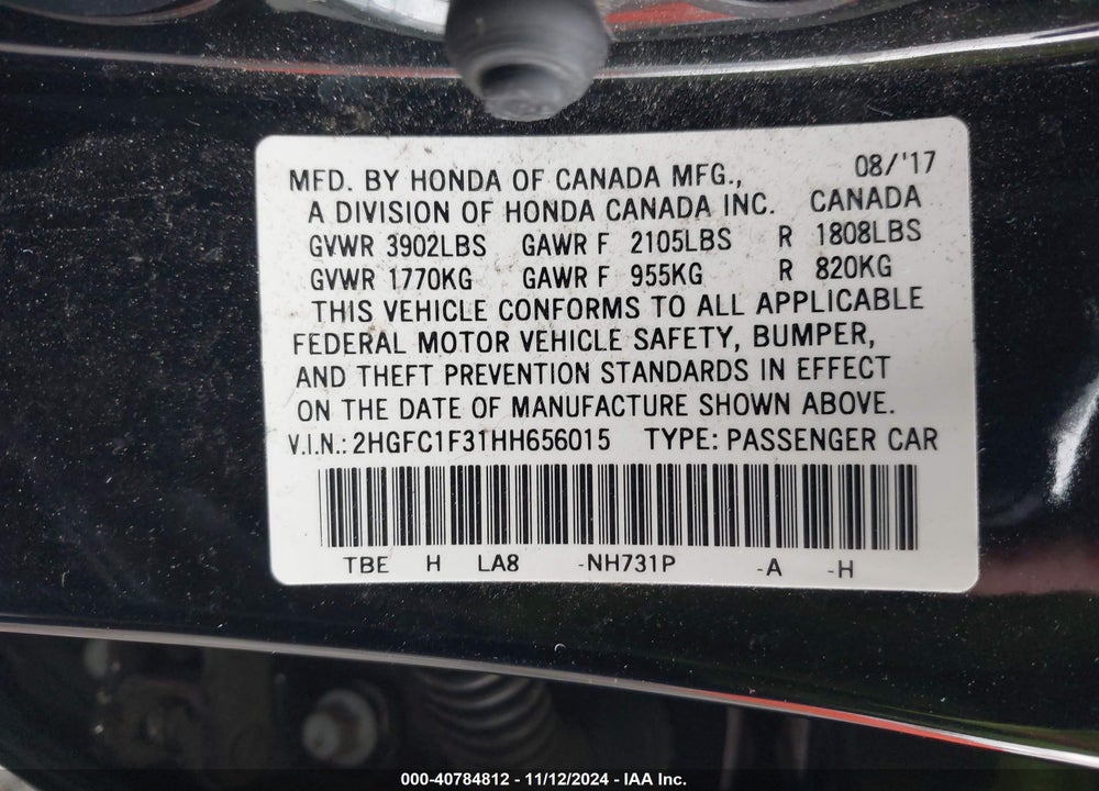 2017 HONDA CIVIC EX-T VIN: 2HGFC1F31HH656015
