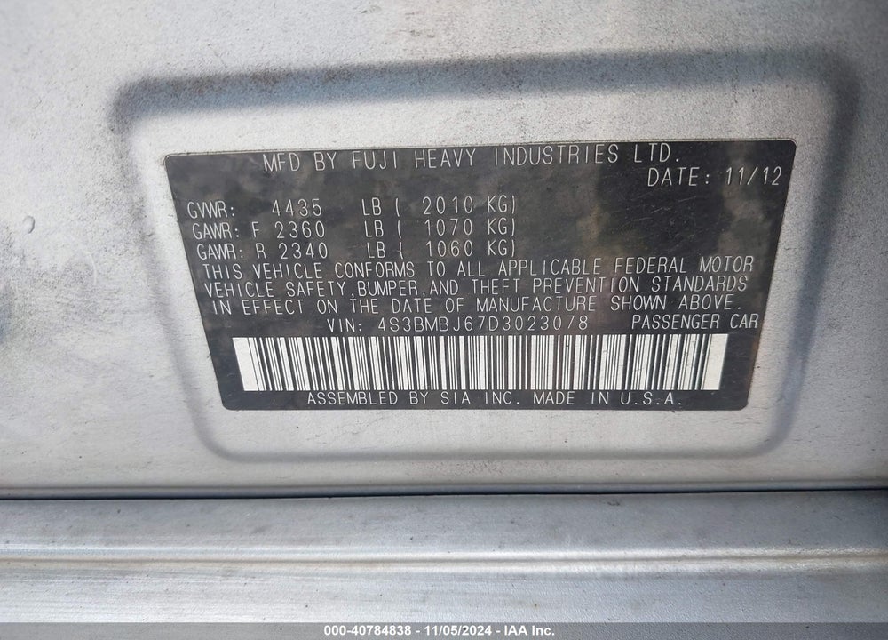 2013 SUBARU LEGACY 2.5I LIMITED VIN: 4S3BMBJ67D3023078