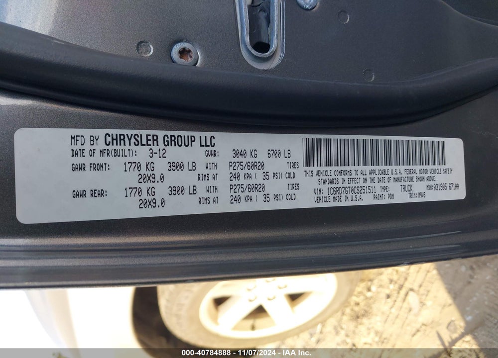 2012 RAM 1500 VIN: 1C6RD7GT0CS251511