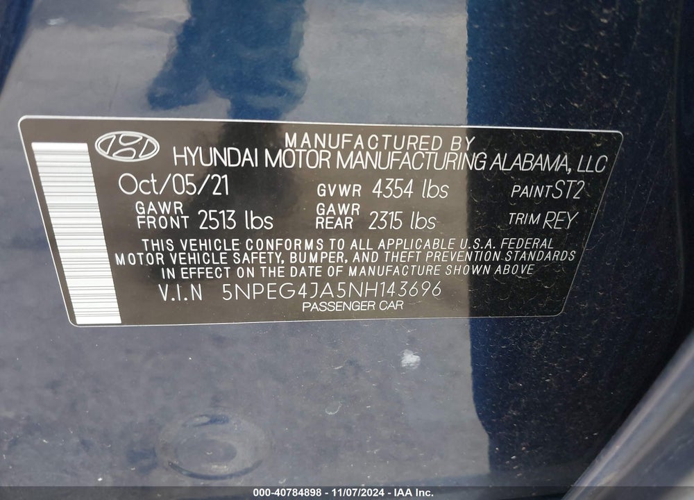 2022 HYUNDAI SONATA SE VIN: 5NPEG4JA5NH143696