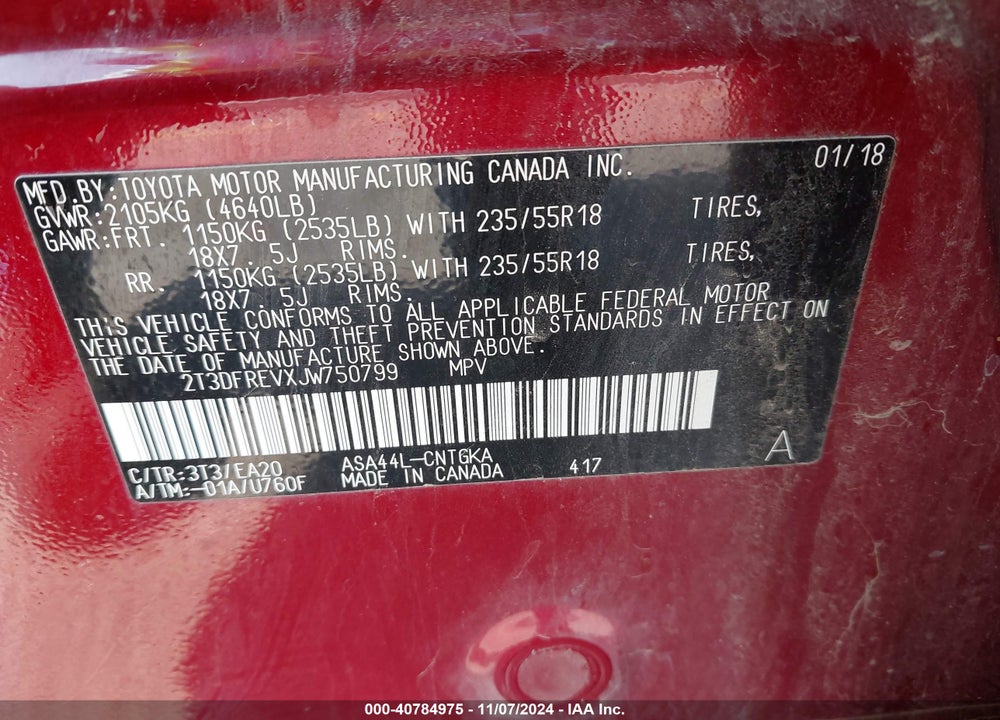2018 TOYOTA RAV4 LIMITED VIN: 2T3DFREVXJW750799
