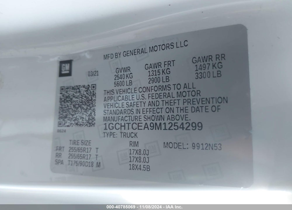 2021 CHEVROLET COLORADO 4WD LONG BOX LT VIN: 1GCHTCEA9M1254299