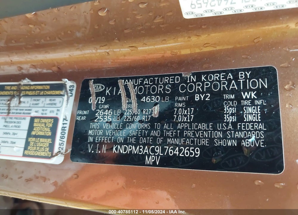 2020 KIA SPORTAGE LX VIN: KNDPM3AC9L7642659