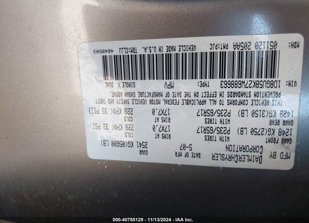 2007 DODGE NITRO SLT/RT VIN: 1D8GU58K27W688663