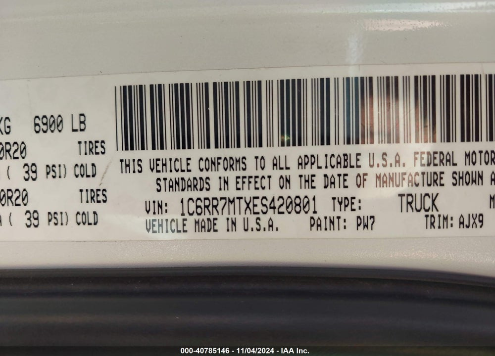2014 RAM 1500 VIN: 1C6RR7MTXES420801