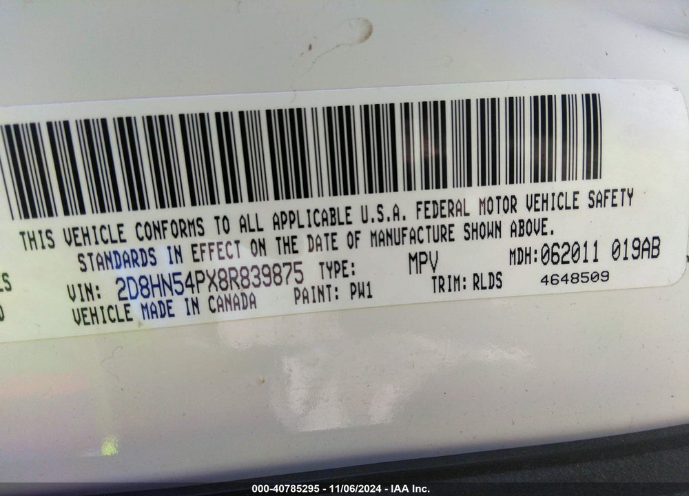 2008 DODGE GRAND CARAVAN SXT VIN: 2D8HN54PX8R839875