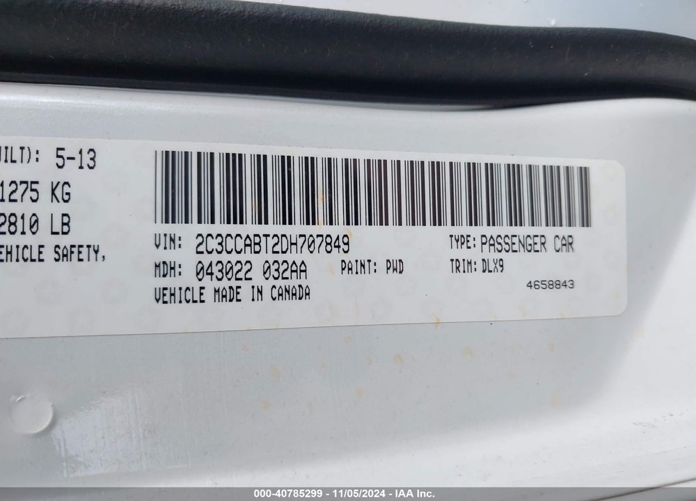2013 CHRYSLER 300 VIN: 2C3CCABT2DH707849