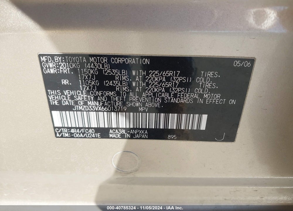 2006 TOYOTA RAV4 VIN: JTMZD33VX66013719