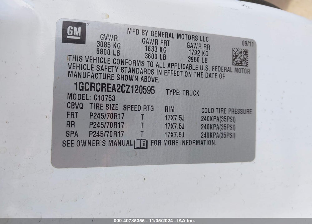2012 CHEVROLET SILVERADO 1500 LS VIN: 1GCRCREA2CZ120595