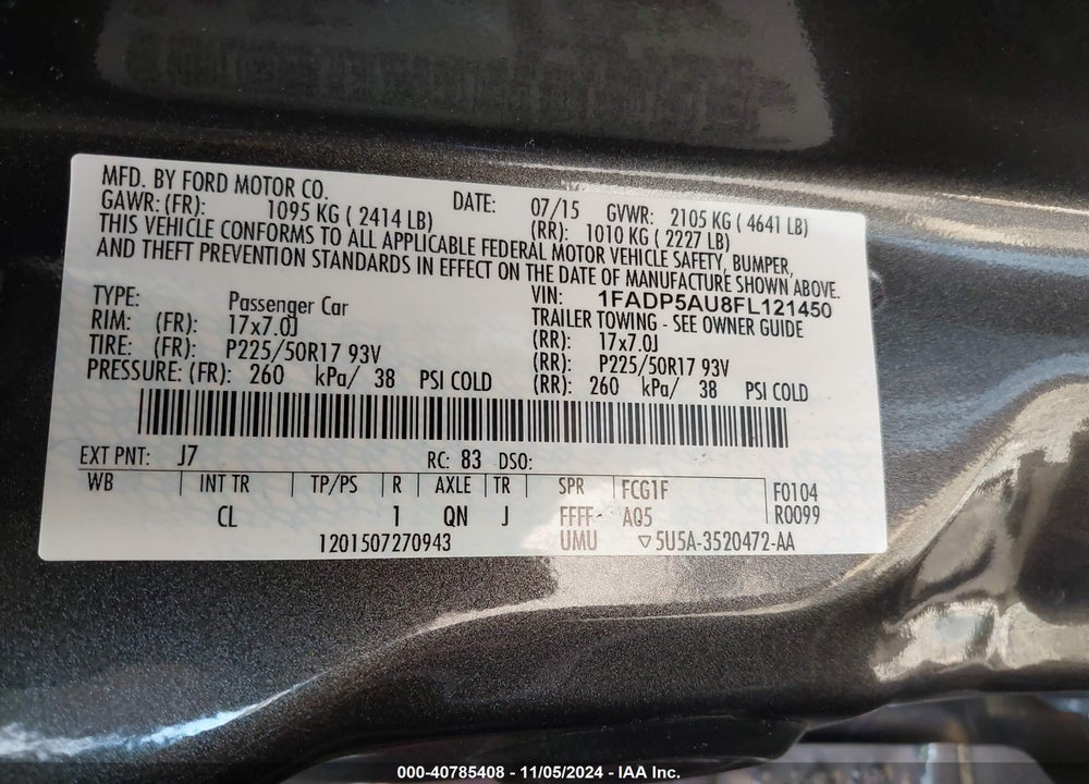 2015 FORD C-MAX HYBRID SE VIN: 1FADP5AU8FL121450