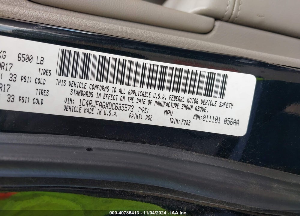 2013 JEEP GRAND CHEROKEE LAREDO VIN: 1C4RJFAGXDC635573