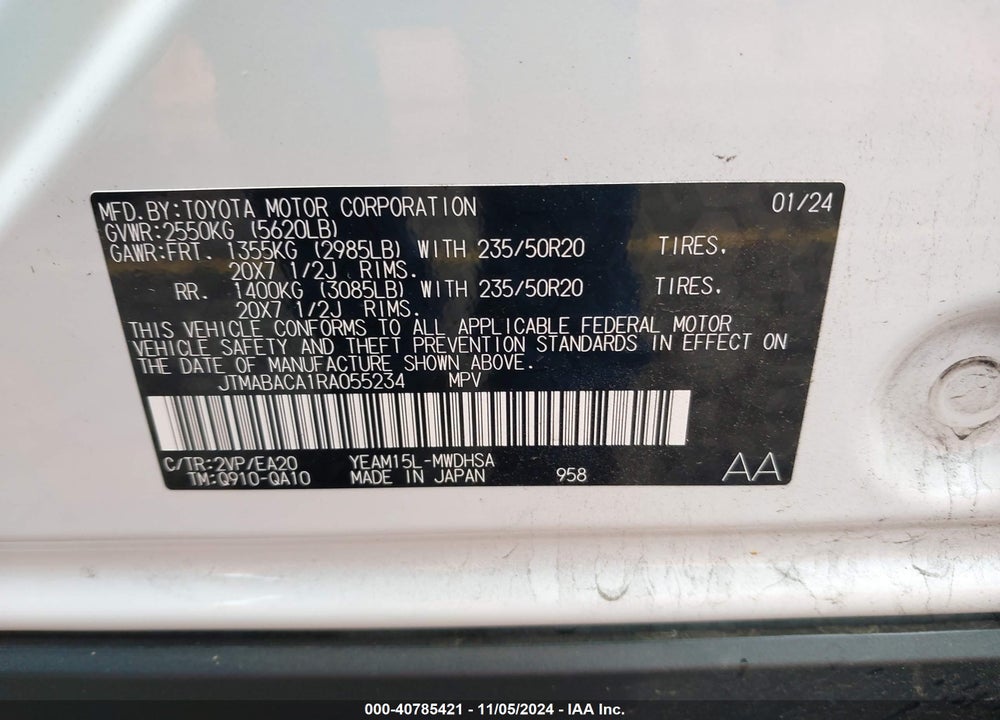 2024 TOYOTA BZ4X LIMITED VIN: JTMABACA1RA055234